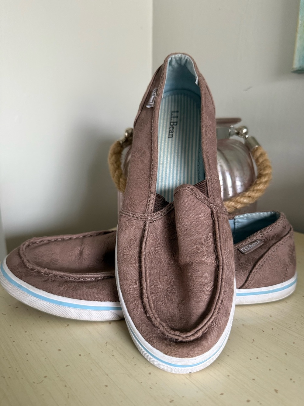 L.L.Bean Brown Canvas Slip On Loafers Moccasin Shoes Women’s 7 M
